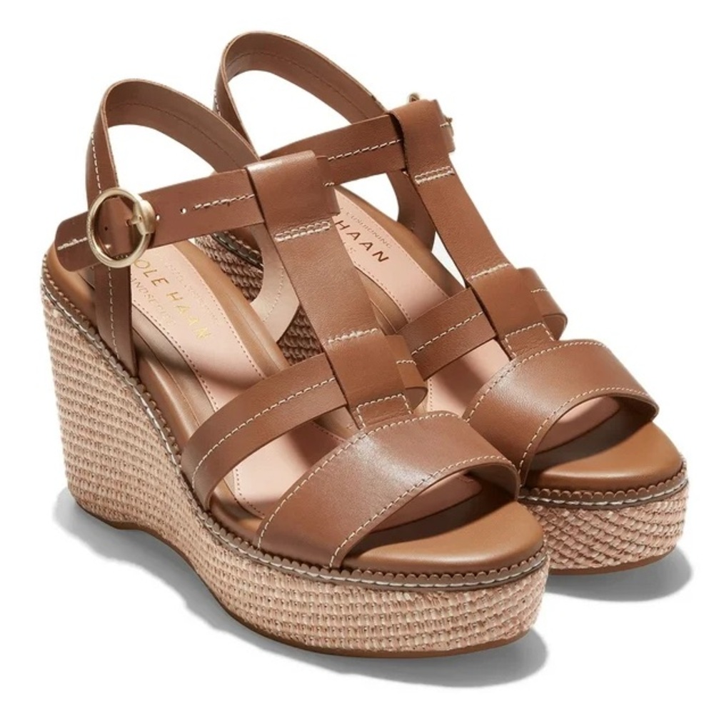 Cole Haan Cloud All Day Sandals Honey Leather Wedge Heel casual classic summer